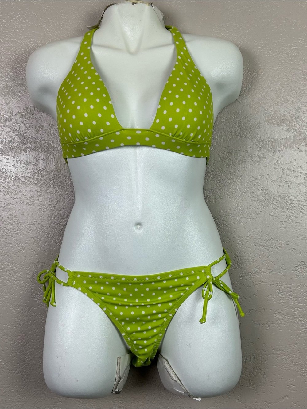 Victoria's Secret Lime Green Polka Dot Halter Bikini